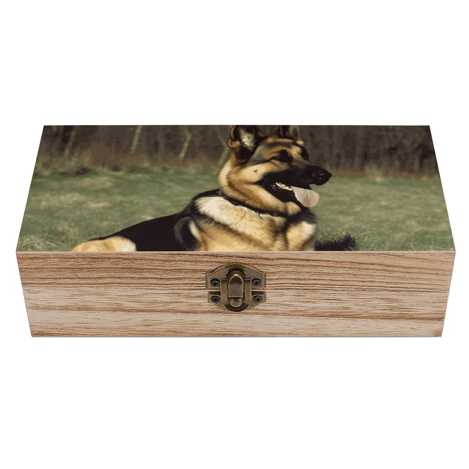 QMKFWT Wooden Jewelry Box Beautifully Keepsake Box Trinket Box Keepsake Storage Organizer German Shepherd Dog Handmade Wooden Box for Storing Jewelry, Coins, Tartot Cards, Small Treasures