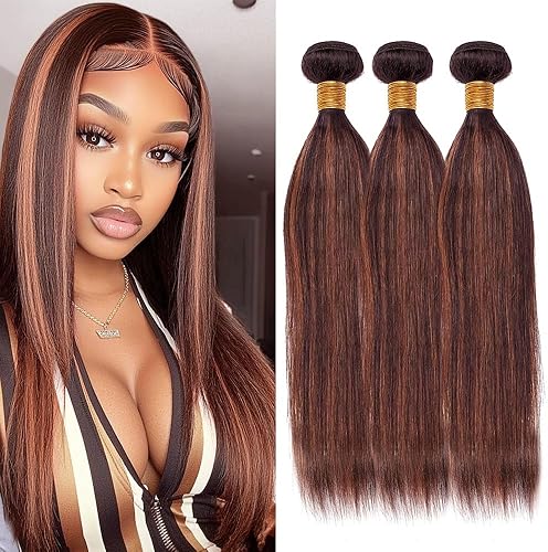 P4/30 Highlight Straight Human Hair Bundles Two Tone Bundles Chocolate Brown and