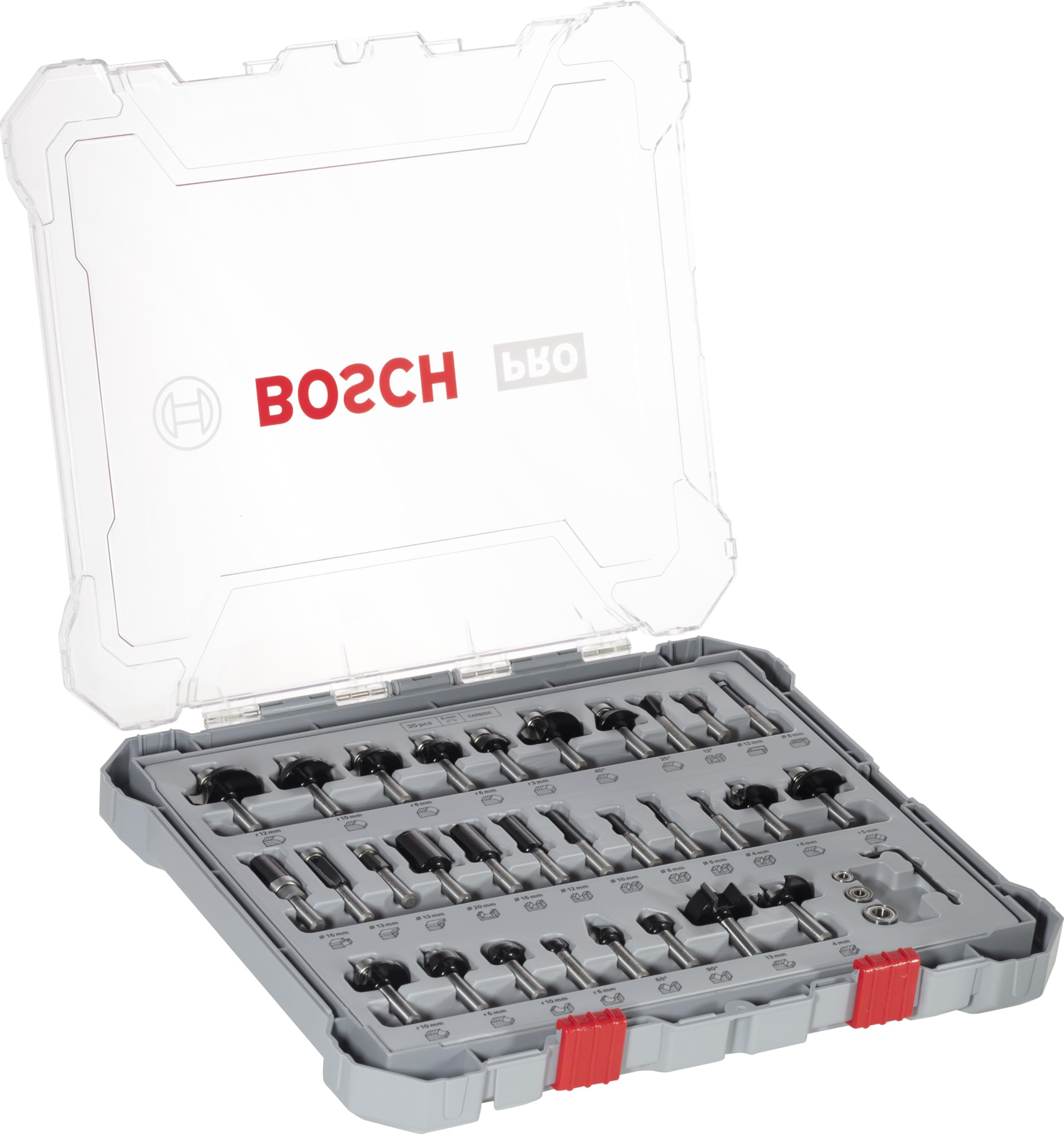 BoschProfessional 30 pcs. Mixed Router Bit Set (for Wood, Ø 8 mm Shank, Accessory Router)