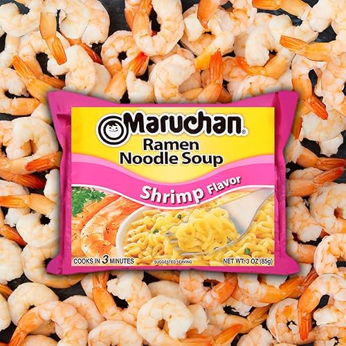 Vista 4 de Maruchan Ramen Fideos instantáneos sabor a camarón, comidas listas para comer, 3 oz, 24