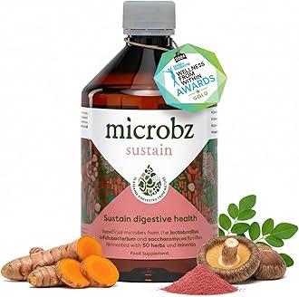 MICROBZ Sustain Liquid Probiotics for Gut Health – Award-Winning Probiotic Supplement with 15 Strains & Fermented Herbs for Bloating –Gluten Free & Vegan Probiotic for Women & Men - 31 Servings