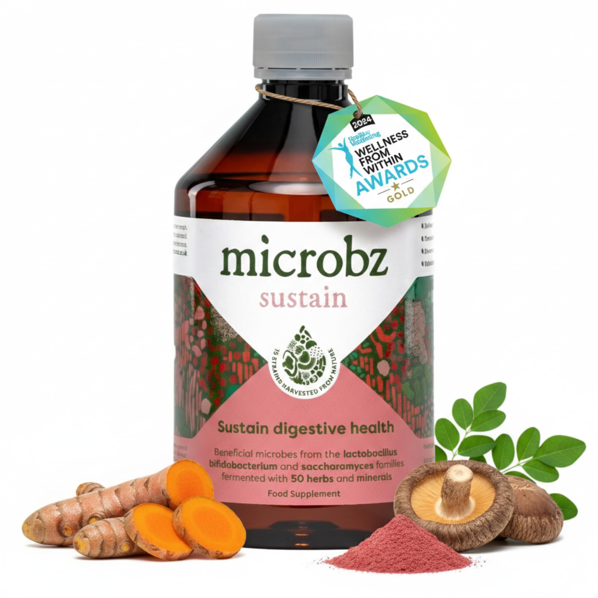 Sustain Liquid Probiotics for Gut Health – Award-Winning Probiotic Supplement with 15 Strains & Fermented Herbs for Bloating –Gluten Free & Vegan Probiotic for Women & Men - 31 Servings