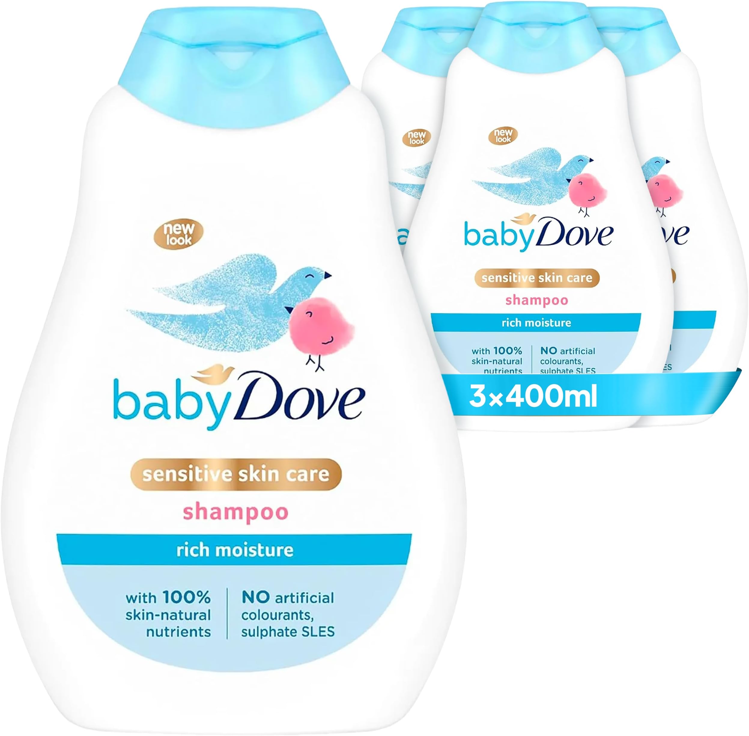 Rich Moisture Shampoo - Soothing & Gentle for Newborns & Infants, Tear-Free with Mild Fragrance, Perfect for Sensitive & Dry Scalp, Skin Care Essentials, For Daily Use - 400ml, Pack of 3