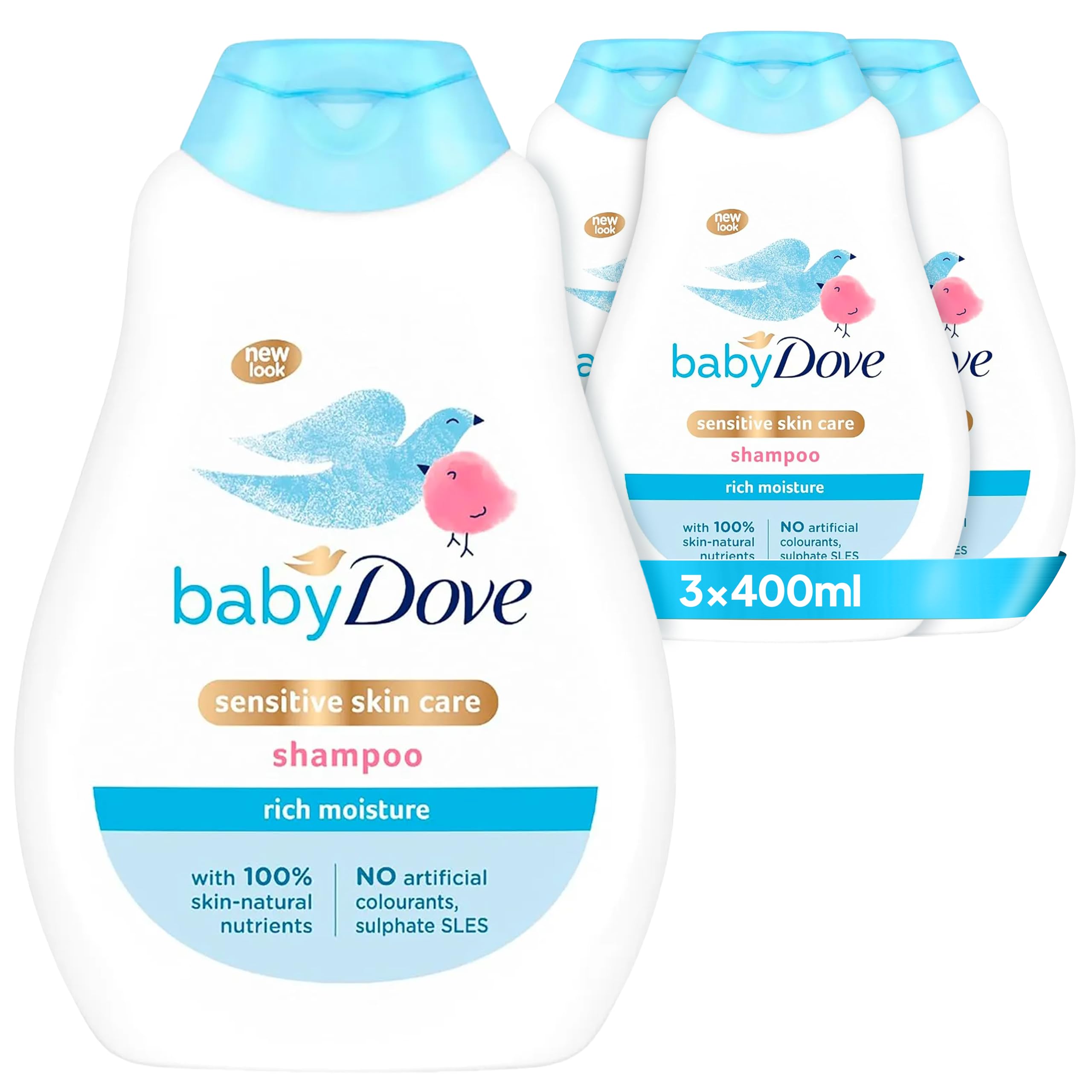 Baby DoveRich Moisture Shampoo - Soothing & Gentle for Newborns & Infants, Tear-Free with Mild Fragrance, Perfect for Sensitive & Dry Scalp, Skin Care Essentials, For Daily Use - 400ml, Pack of 3
