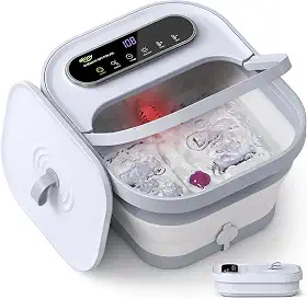 ALLJOY Massageador De Pés Com Aquecimento, Banheira Imersão Dobrável Bolhas, Pedra-Pomes, Temporizador, 6 Rolos Massagem Shiatsu, Pedicure, Spa Para Relaxamento, Presentes Mamãe E Papai