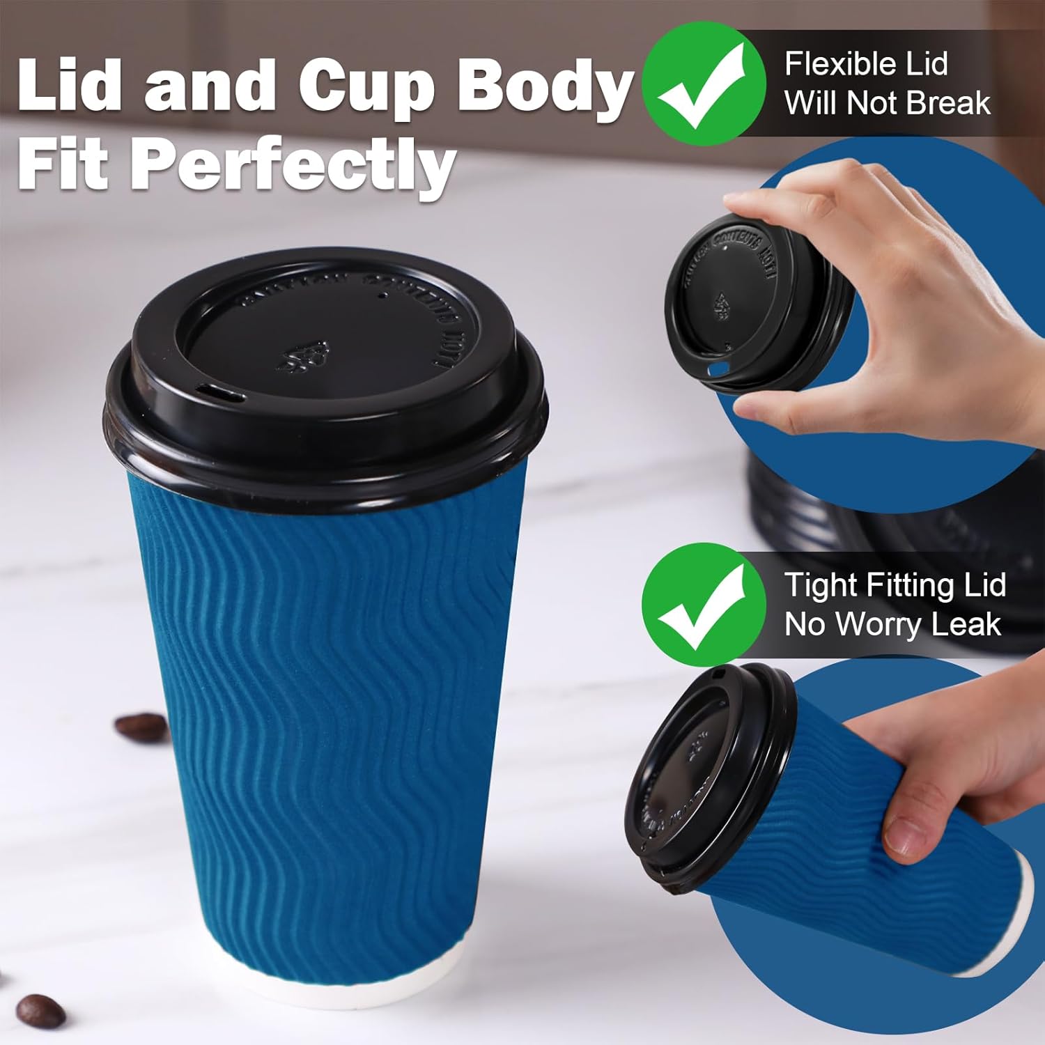 Disposable Coffee Cups with Lids 16 oz, To Go Paper Coffee Cups with Lids, Insulated Paper Cups for Hot or Cold Beverages (Navy, 50Pack) - Image 5