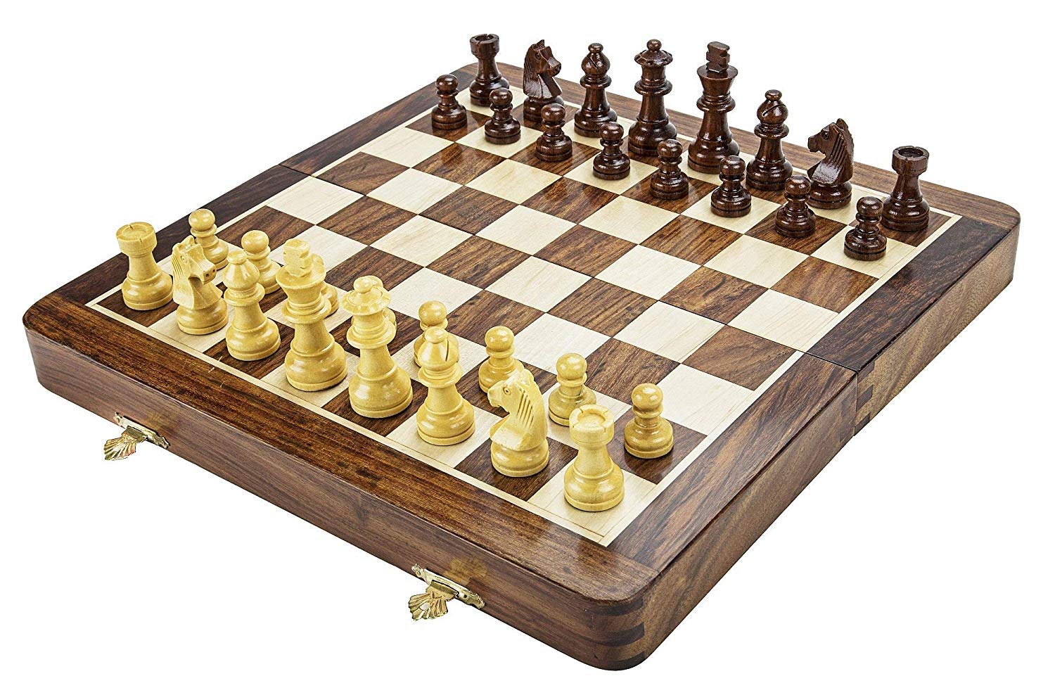 Modfash Schachbrett-Set aus Holz, magnetisch, 30,5 cm, mit magnetischen Stücken, handgefertigt.