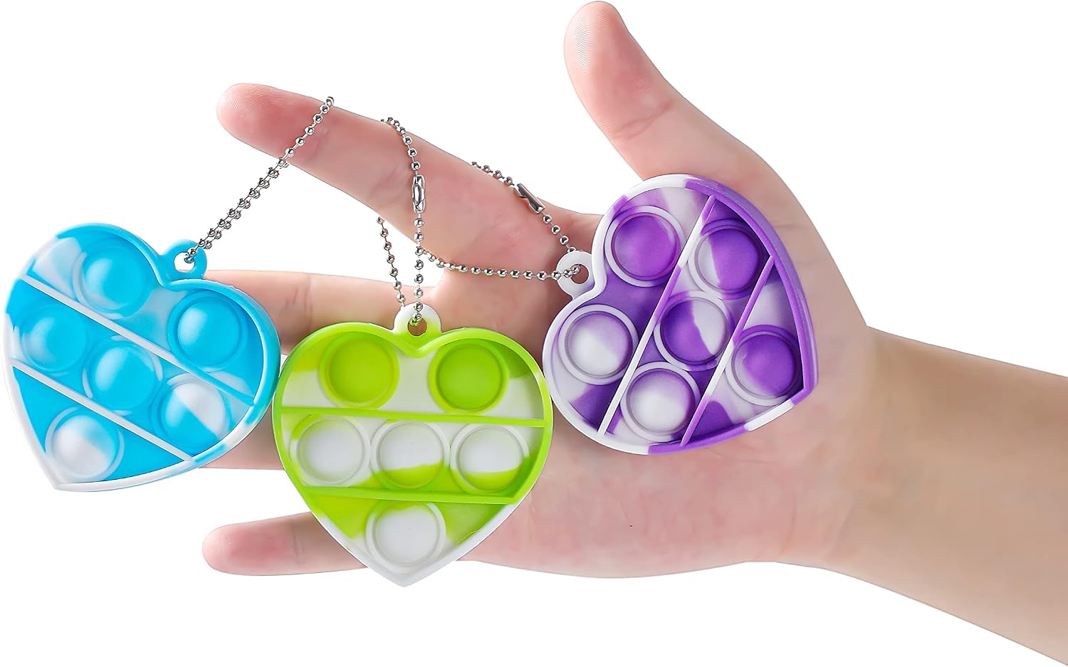 TEEGOMO 7 PCS Stress Relief Mini Pop Push it Bubble Fidget Sensory Keychain Toy for Kids Adults (Heart)