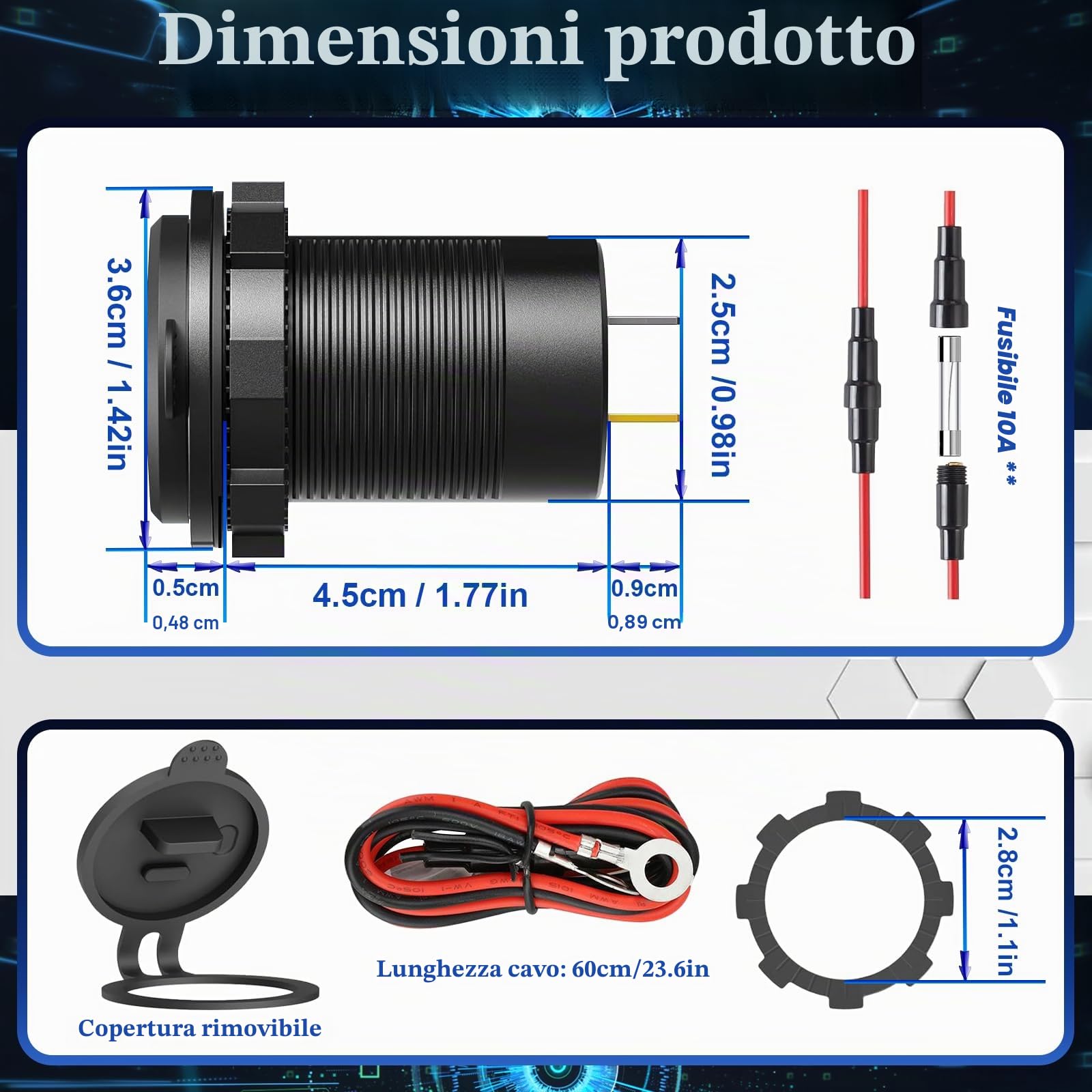 Presa USB da 83 W 12 V, 18 W QC 3.0 USB A e 65 W PD USB C per caricabatteria da auto con interruttore ON Off per auto, golf cart barca, autobus marino, camion, camper, moto marine