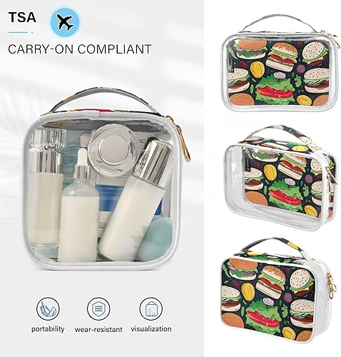 Miniatura 5 de Funny Hamburgers - Neceser transparente para viajar, paquete de 2 bolsas de cosméticos de maquillaje con cremallera, bolsa de viaje para artículos