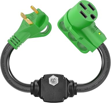 RVGUARD Overload Protector 30 Amp to 50 Amp RV Adapter Cord with Circuit Breaker, NEMA TT-30P to NEMA 14-50R Electrical Power Adapter with LED Power Indicator, 18 Inch, Green, ETL Listed