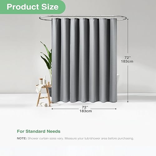 Miniatura 4 de Dynamene Cortina de ducha de tela gris  Cortinas de ducha de tela resistente con textura de punto gofre para baño, juego de cortinas de baño pesadas
