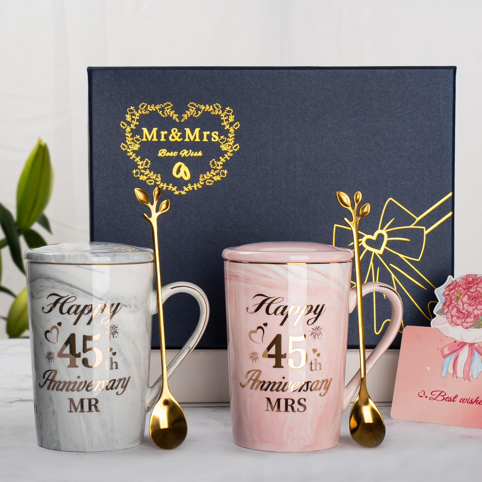 Geschenke zum 45 Hochzeitstag, 2PCS Mr Mrs Keramik Marmor Tasse Set 14 Oz, 45 Hochzeitstag Geschenke Kaffeetassen für Paare… – Ansicht 6