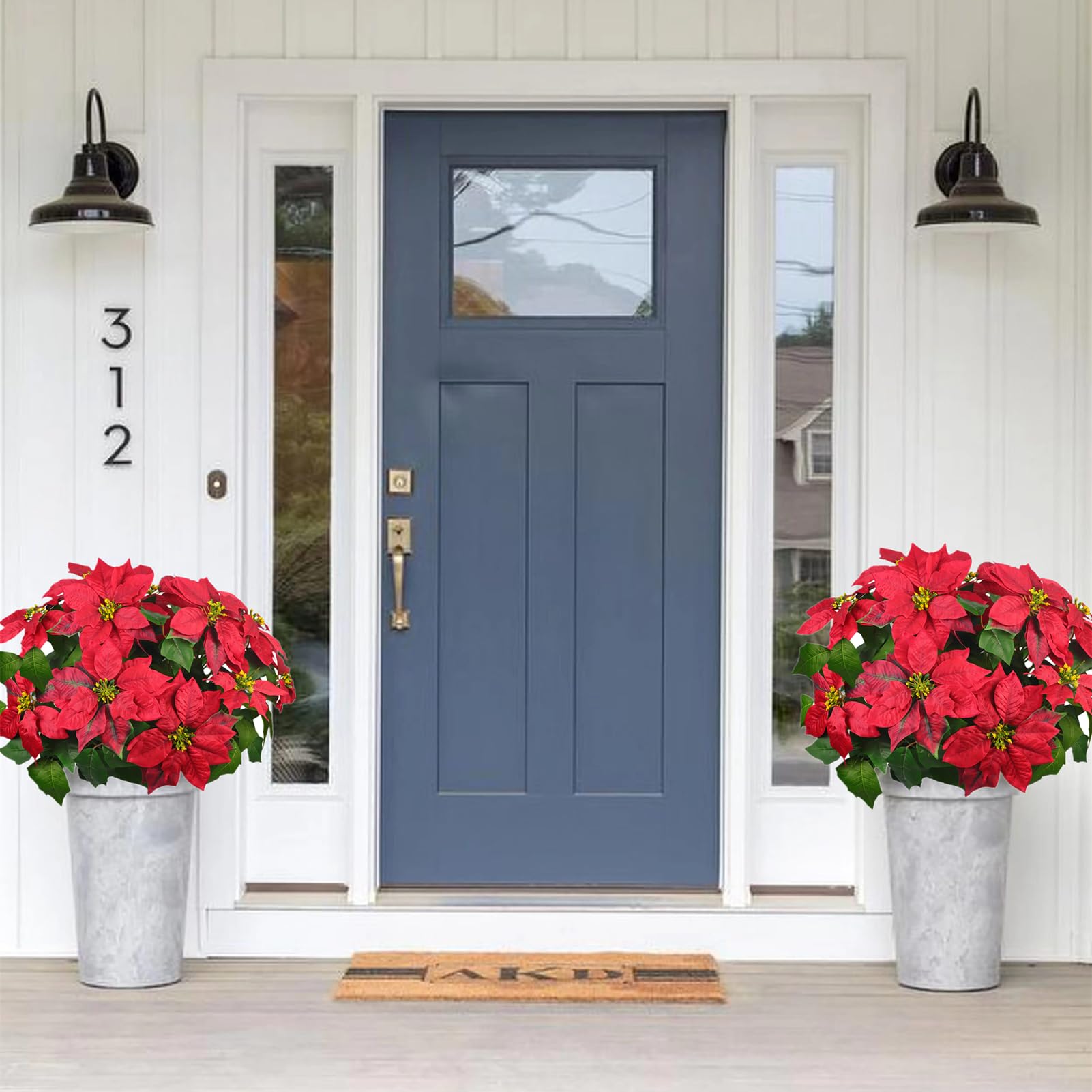 Flores artificiales de Navidad, flores de Pascua premontadas de seda de 20 pulgadas, para decoración de Navidad, puertas delanteras, pasillos, jardines y espacios al aire libre (rojo oscuro)