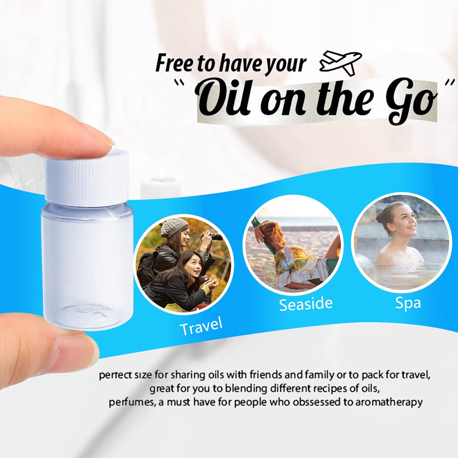 Botella Plastico Transparente 20ml con Tapón de Rosca para Cosméticos, Viajes, Champú, Loción