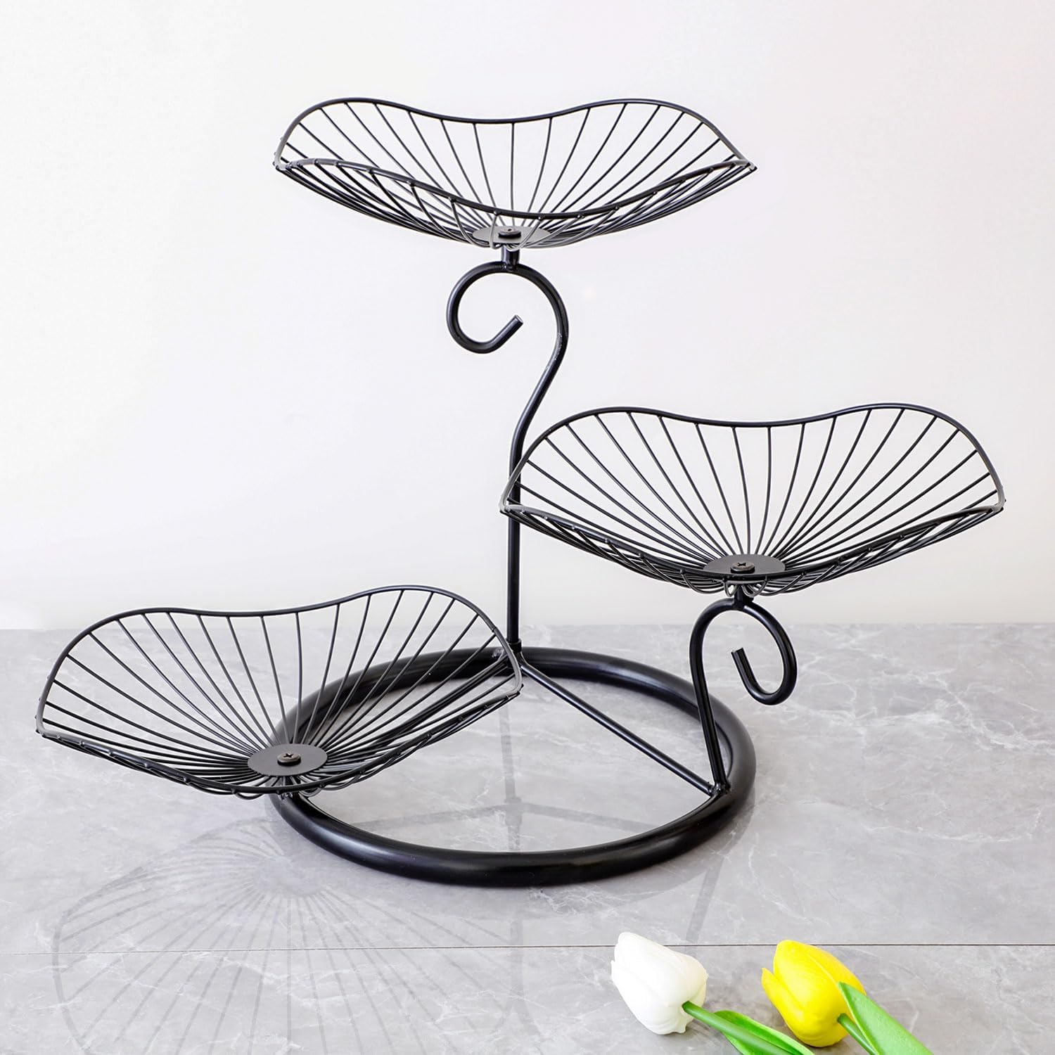 IBWell® 3-Tier Metal Fruit Basket Holder Decorative Fruit Bowl Stand(Type A, Black)