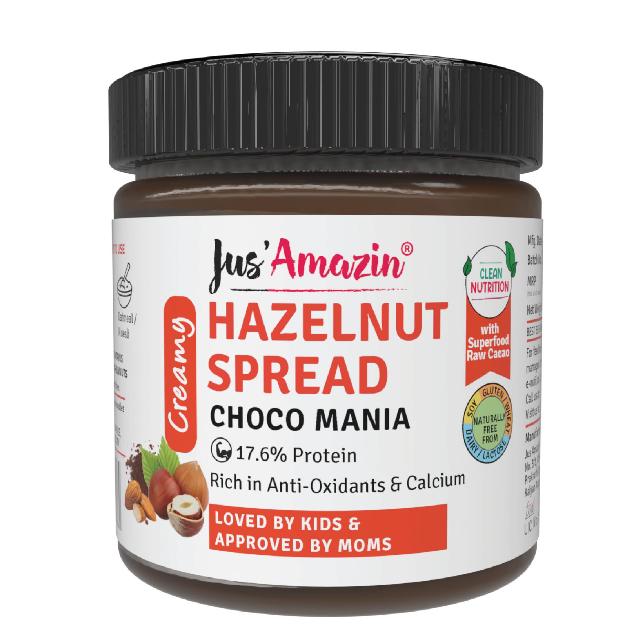 Creamy Hazelnut Spread - Choco Mania (200g) | 80% Nuts & 75% less sugar | No Emulsifiers/Hydrogenated Fats (0% Chemicals)| No Refined Sugar | Plant Based | Chocolate Spread