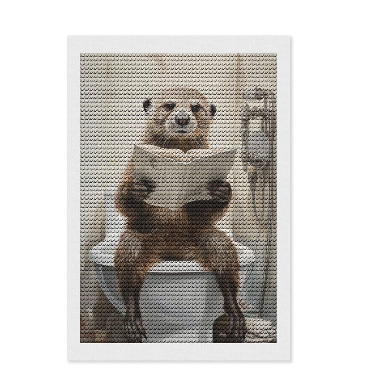 Junmoney Otter on Toilet Diamond Art Canvas 8"x12", Home Wall Decor, for Craft Lovers, Stress Relief Craft, Holiday Gift Idea