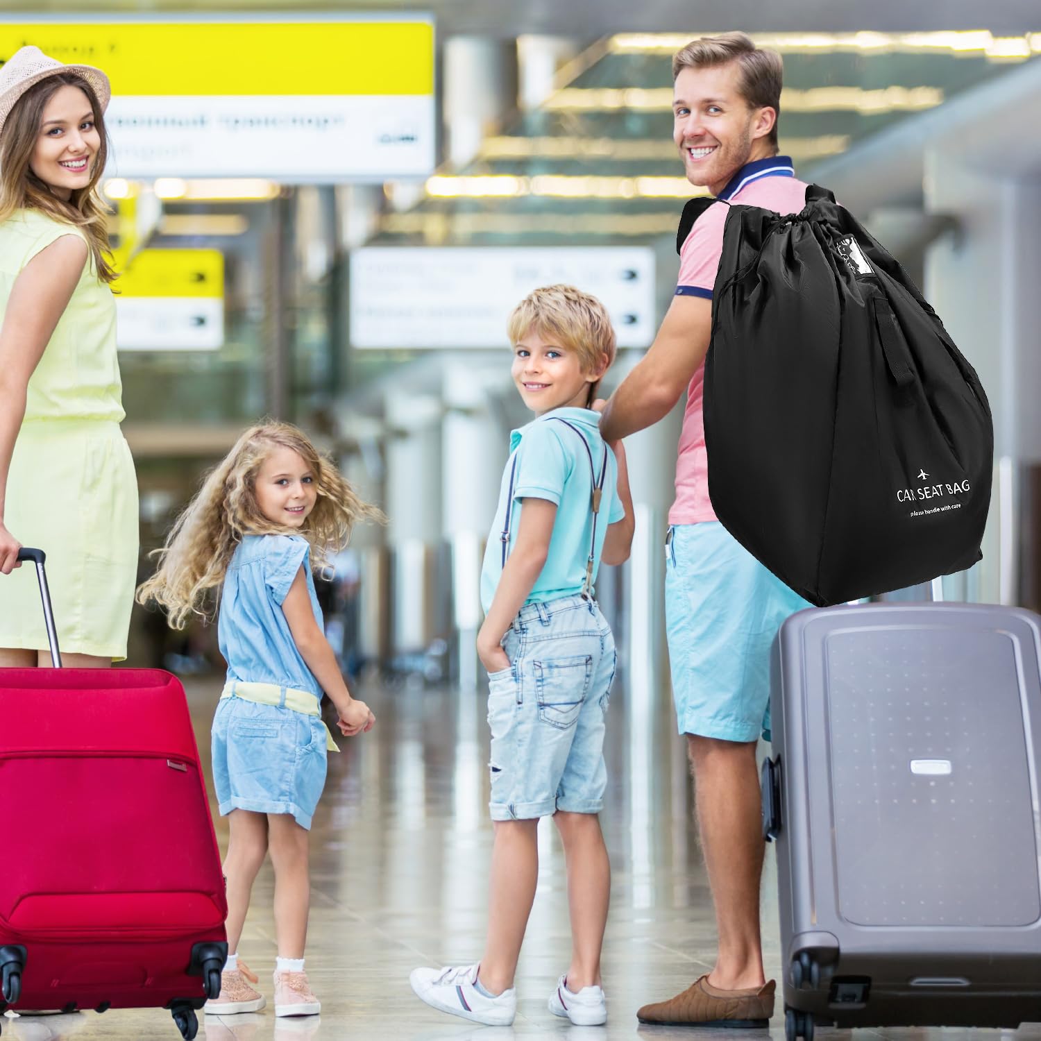 QWORK 85 x 45 x 45 cm torba podróżna do umieszczenia na autositze zum Einchecken am Flugzeuggate - Wasserabweisender Autositzbezug czarny