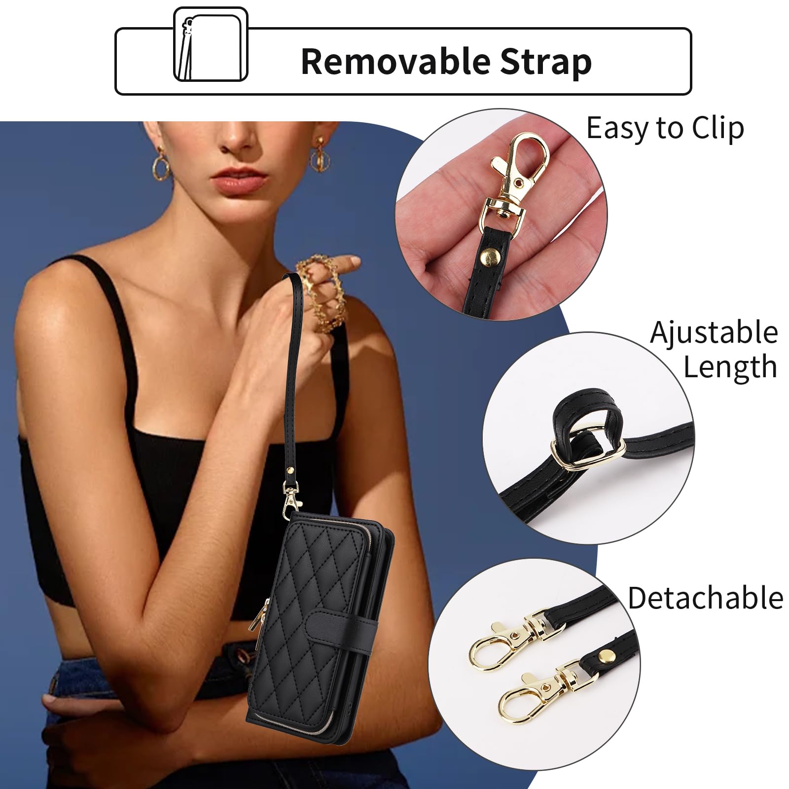 Argyle - Custodia a portafoglio per Samsung Galaxy A57 5G/4G con cinturino da polso/tracolla, scomparti per carte di credito con cerniera, custodia in pelle PU di lusso con supporto per