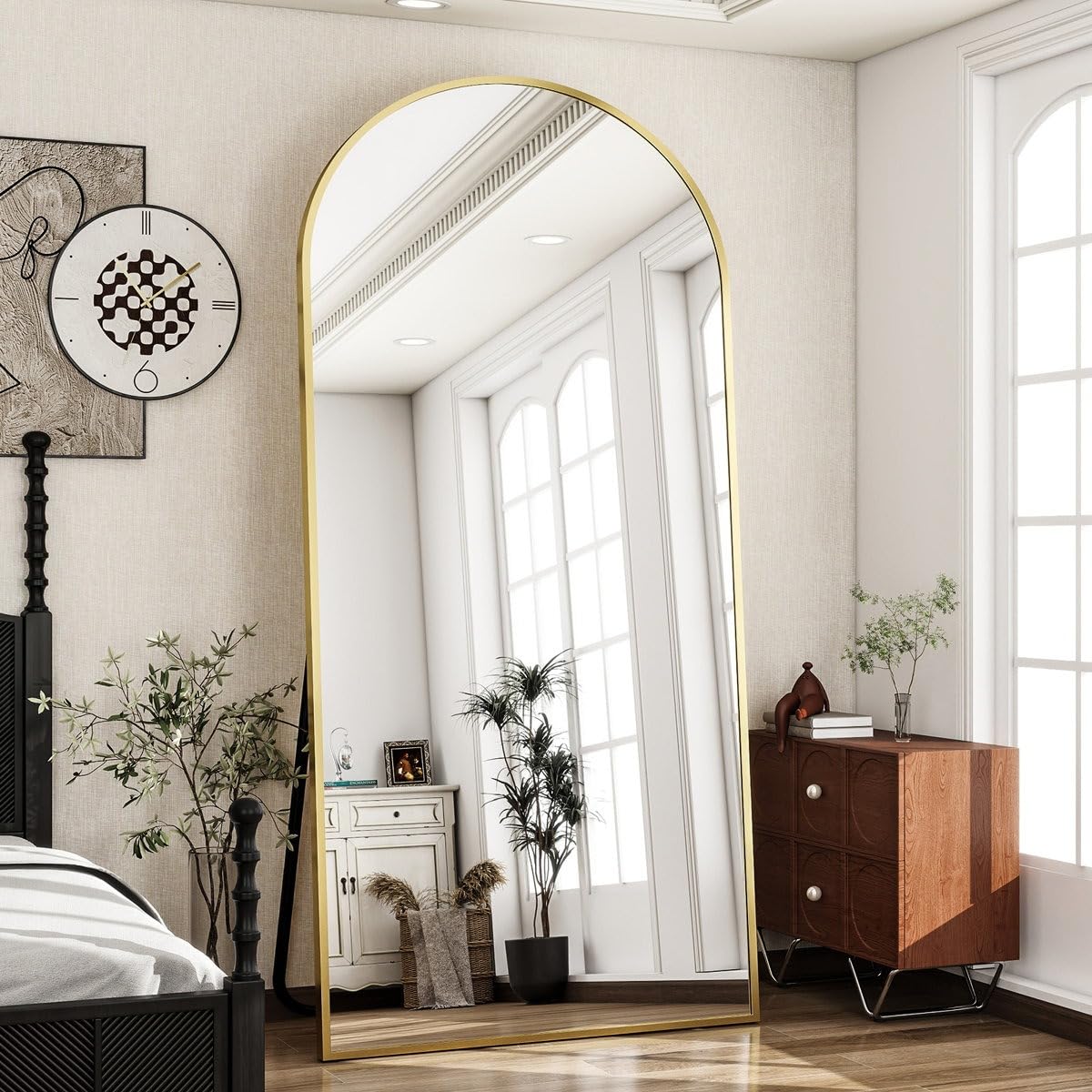 Arch Top Full-Length Mirror | Floor Standing or Wall Mounted | Minimalist Design in Gold, Black & Silver | Oversized Mirror for Bedroom & Entryway (Gold, 170x70 cm)-image-30