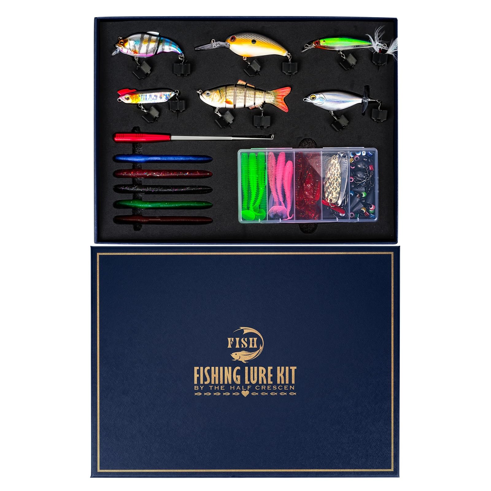 104PCS Fishing Lures Kit with Glide Bait, Hooks,Weights, Fish Hook Remover Tool& Fishing Accessories, Fishing Gear Gifts for Fisher Adult Men Teen Boys