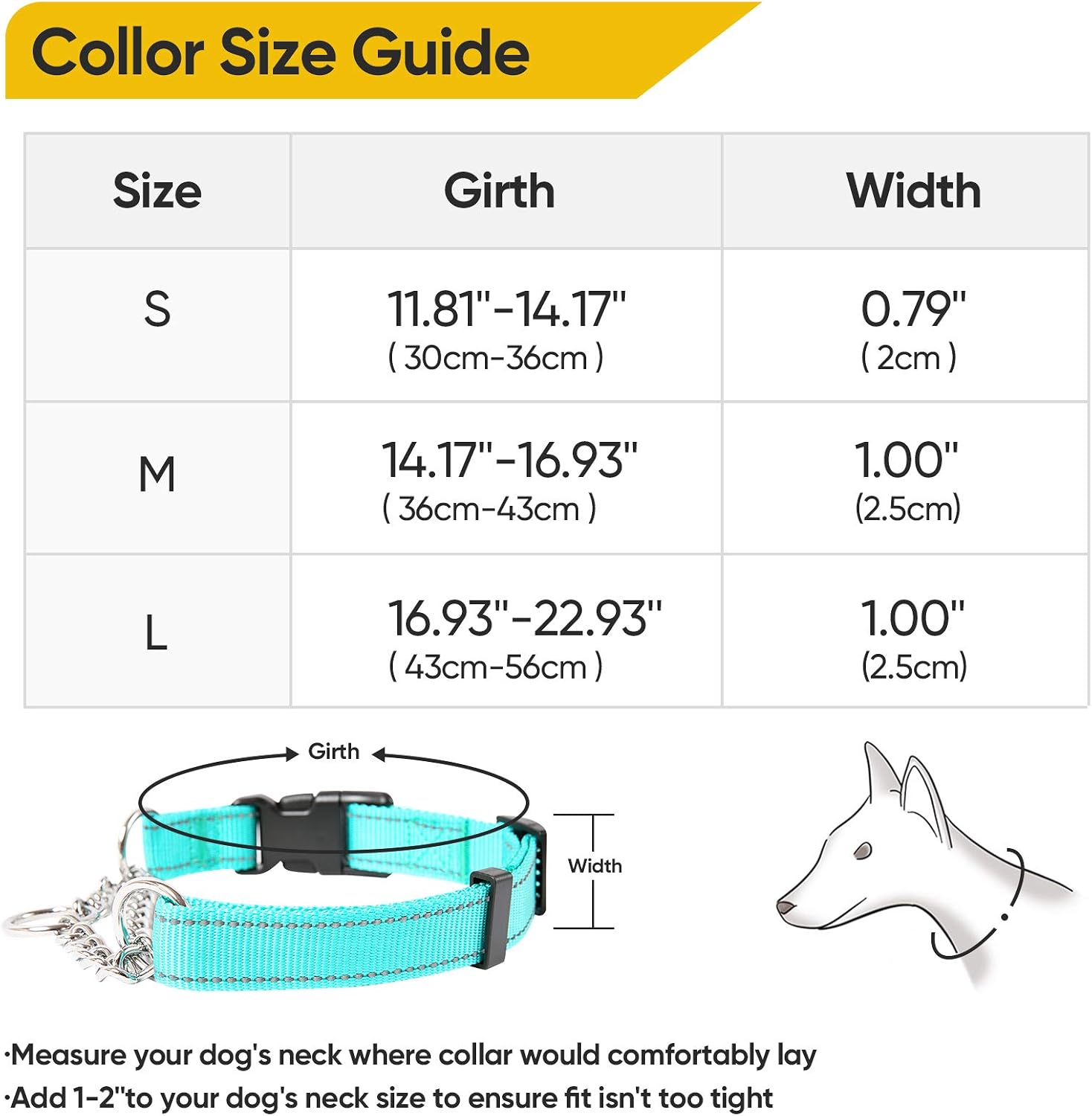 Timos Martingale Dog Collar for Small Medium Large Dogs with Safety Locking Buckle Reflective Adjustable Stainless Steel Chain Dog Collars