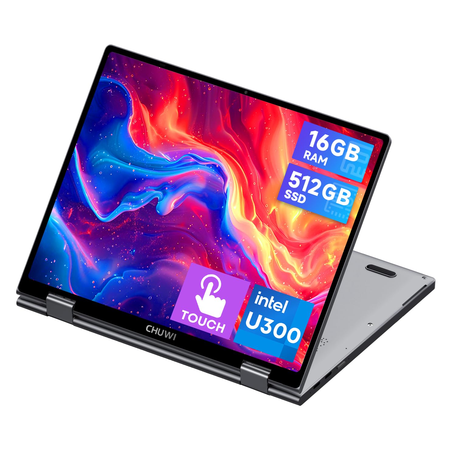 CHUWI 2-in-1 Mini Laptop 10.51", Intel U300(4.4GHz),16GB RAM 512GB SSD | Convertible Laptop with Touchscreen, IPS 2K Display, Backlit Keyboard, WiFi 6, BT5.2, Portable PC for Work, Study & Home