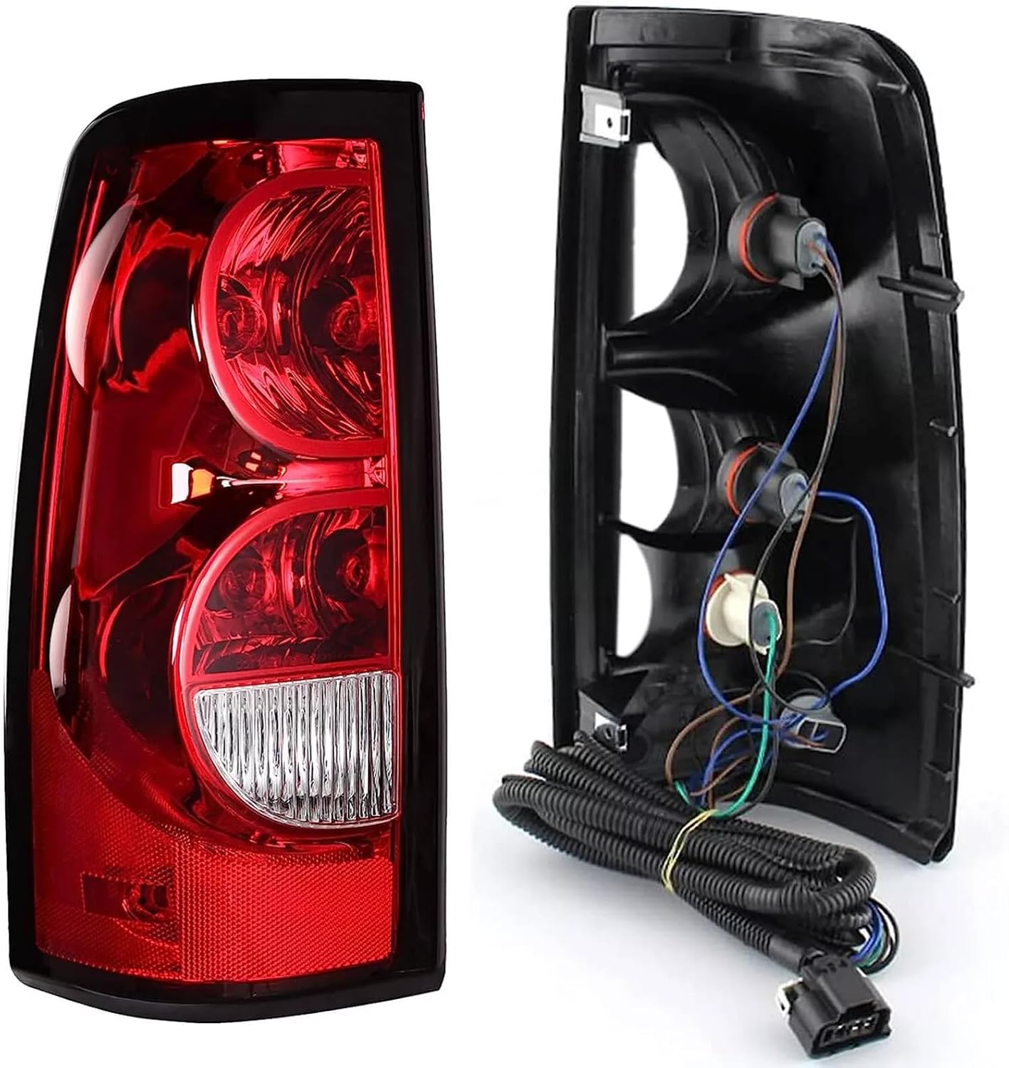 Headlight Assembly w/ Tail Lights Set Compatible with 2003 2004 2005 2006 Chevy Silverado 1500 2500 3500, Black Housing Headlamp Bumper Turn Signal Lights w/ Red Taillights Rear Brake Lamp