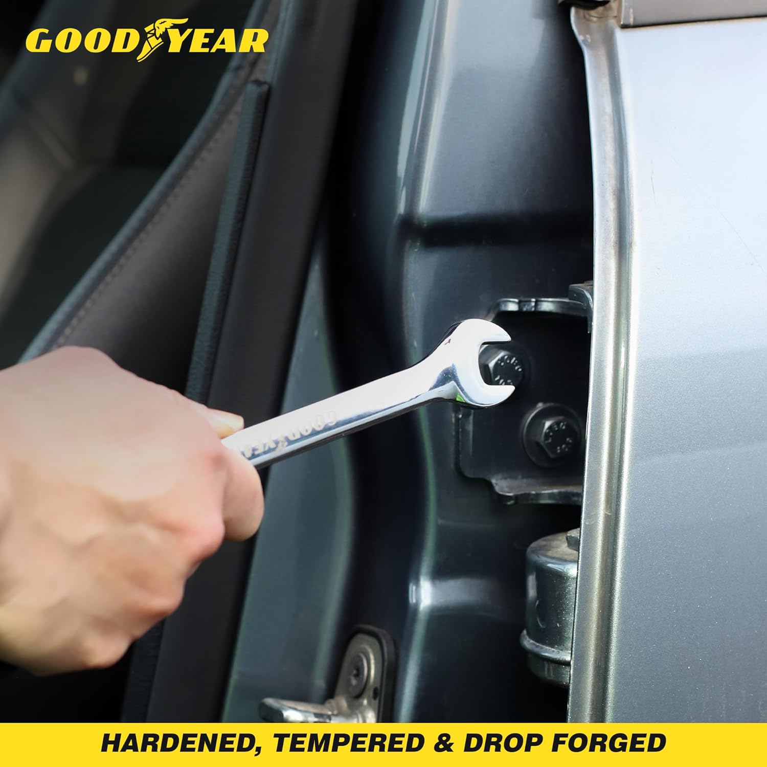 Goodyear 15mm Spanner- Chrome Vanadium Steel| Precision Engineered for Tightening and Loosening Nuts and Bolts| Durable & Corrosion-Resistant Wrench| Essential Hand Tool for Mechanics