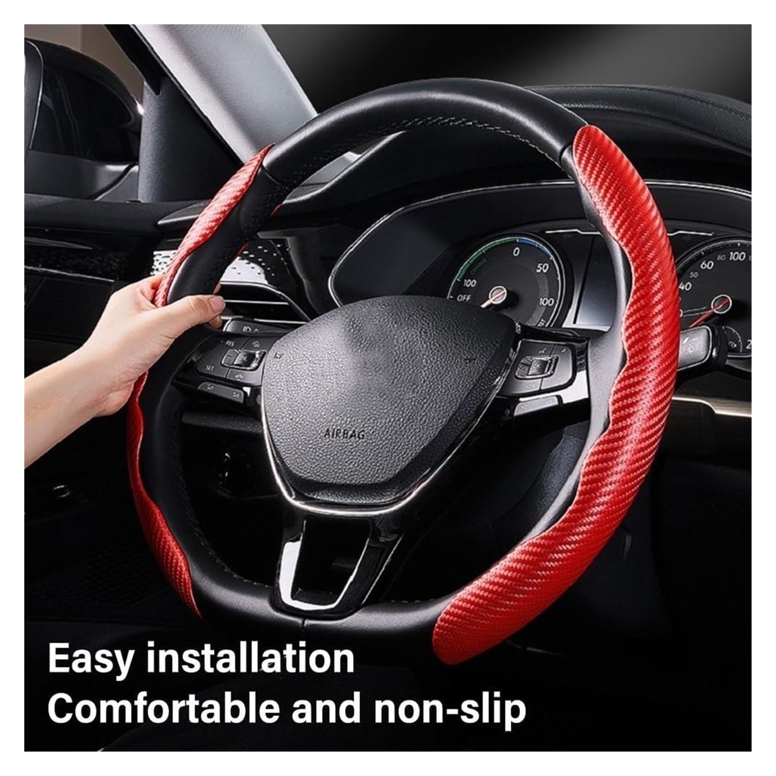 Cubierta Volante Coche Funda para Puños Volante Coche Antideslizante Ajuste Universal Fibra Carbono Funda para Fundas para Protector