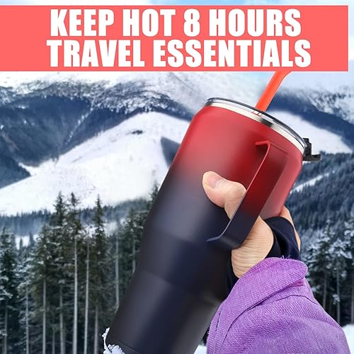 Miniatura 6 de Vaso de 40 onzas con asa, doble pared sellada al vacío de acero inoxidable aislado al vacío, taza de viaje al vacío, regalo para bebidas frías y