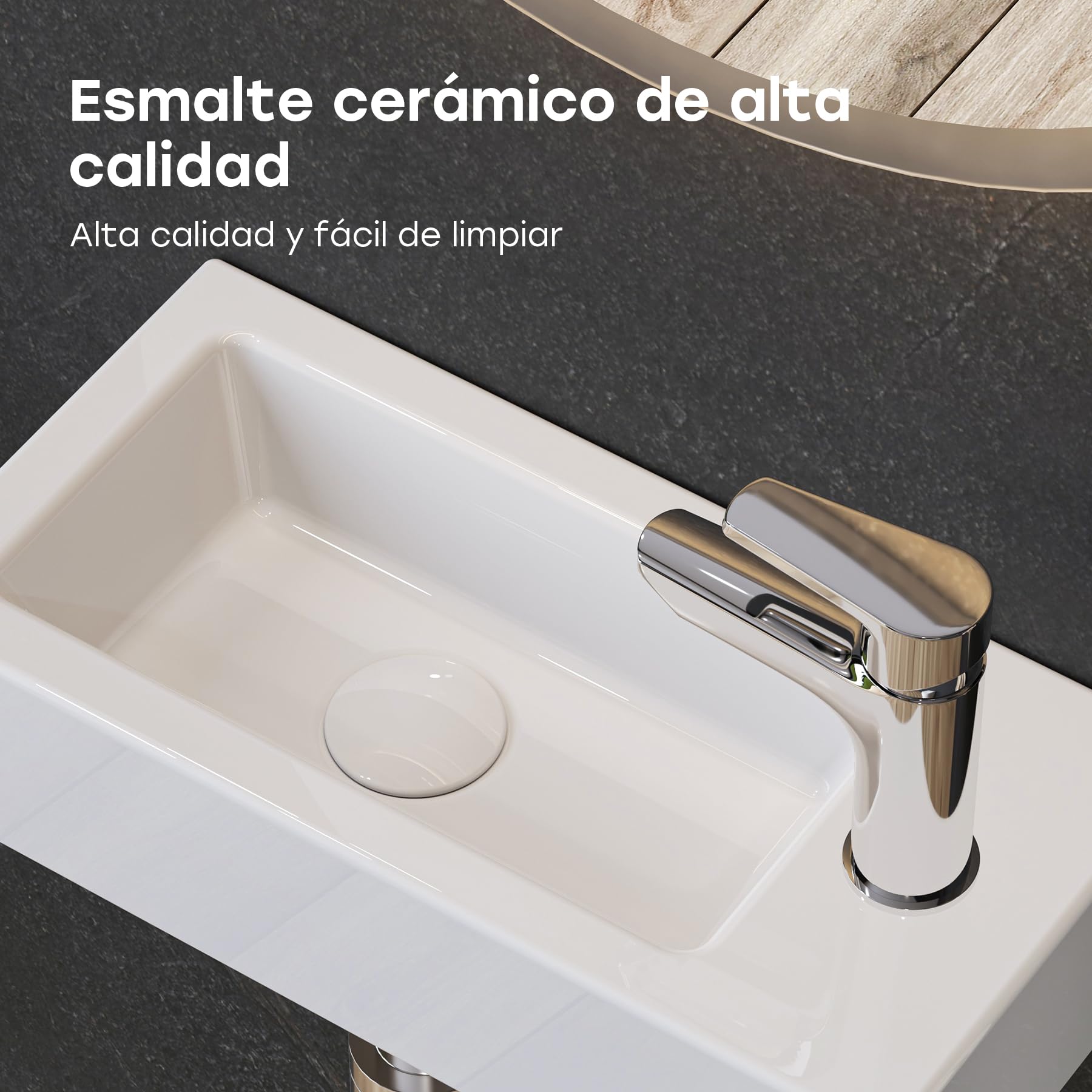 HOROW Lavabo colgante pequeño para invitados para baño, mini lavabo montado en la pared, lavabo rectangular, lavabo de mano con agujero para grifo a la derecha, blanco, 37 x 18 x 9 cm, sin desagüe