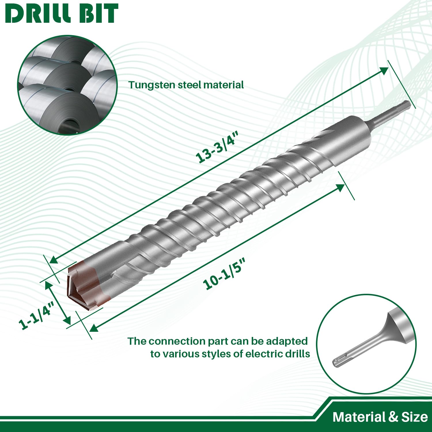 1-1/4 Inch SDS Plus Rotary Hammer Drill Bit for Brick, Stone, Cement and Concrete