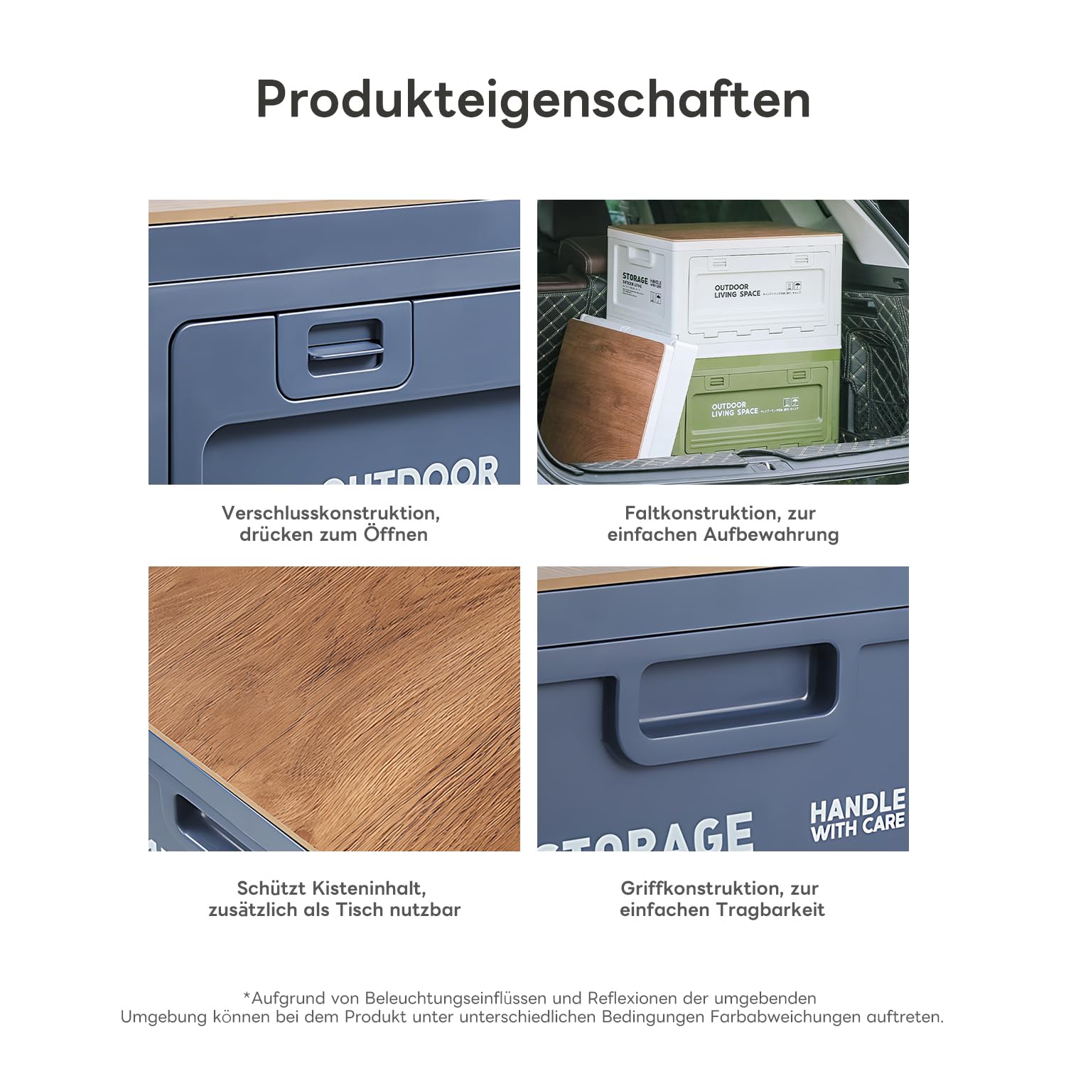 Klappbare Camping-Aufbewahrungsbox mit Deckel, klappbare Aufbewahrungsbox,Klappbarer Lagerbehälter,stapelfähig – für Camping, Outdoor, Kofferraum & Picknick (Weiß-B, 55 L)