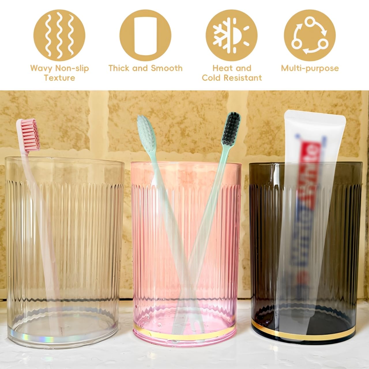 Xpieoyrm 3 Vasos de Cepillo de Dientes de baño, Vaso de Enjuague bucal, Vaso de Cepillo de Dientes irrompible, Vasos de Dientes de Plástico Reutilizable, para Adultos, Adolescentes y niños