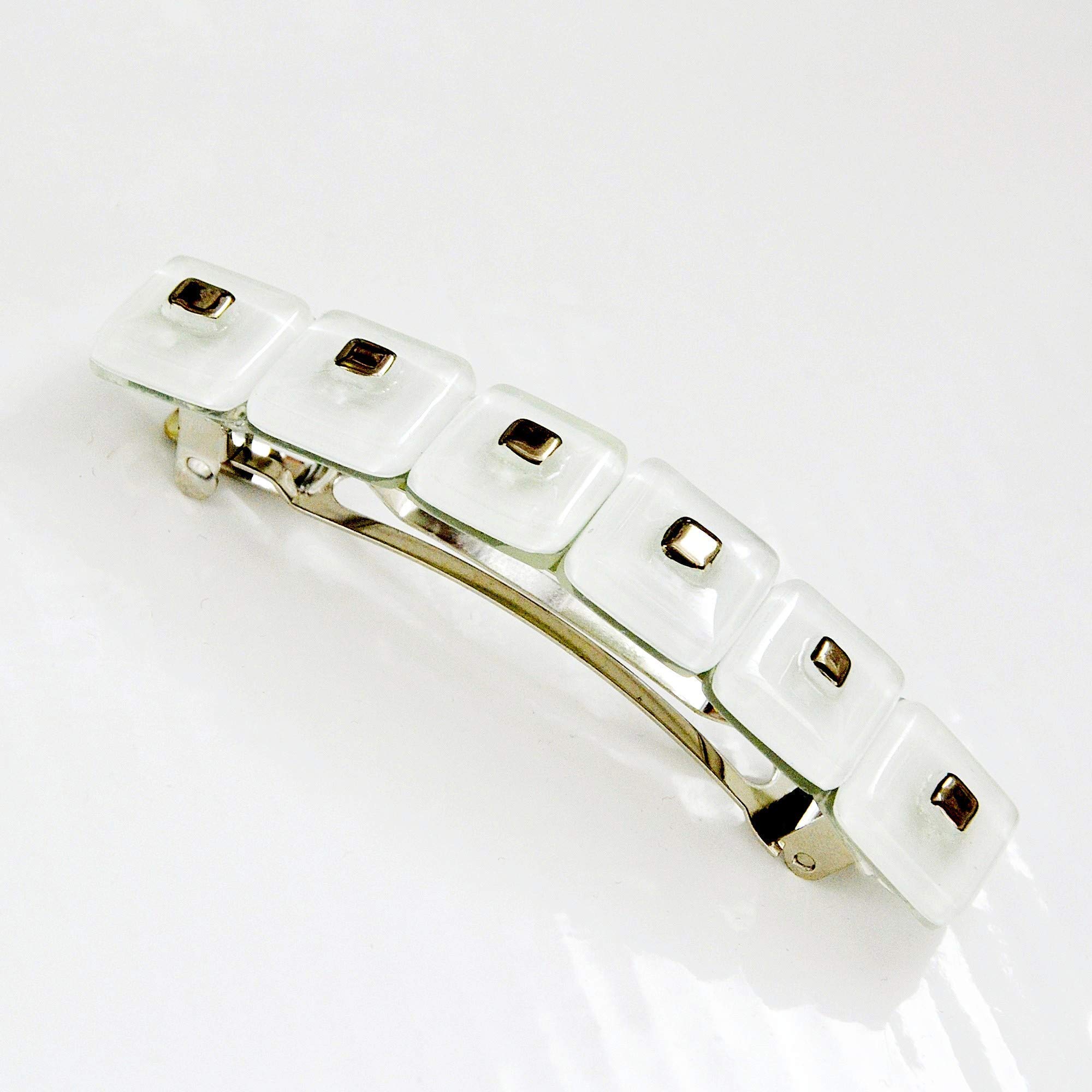 Pince à cheveux blanche • Accessoires pour cheveux design pour femmes et filles • Verre tchèque décoré de platine • Composants en métal français • Barrette • Fabriqué à la main en Europe