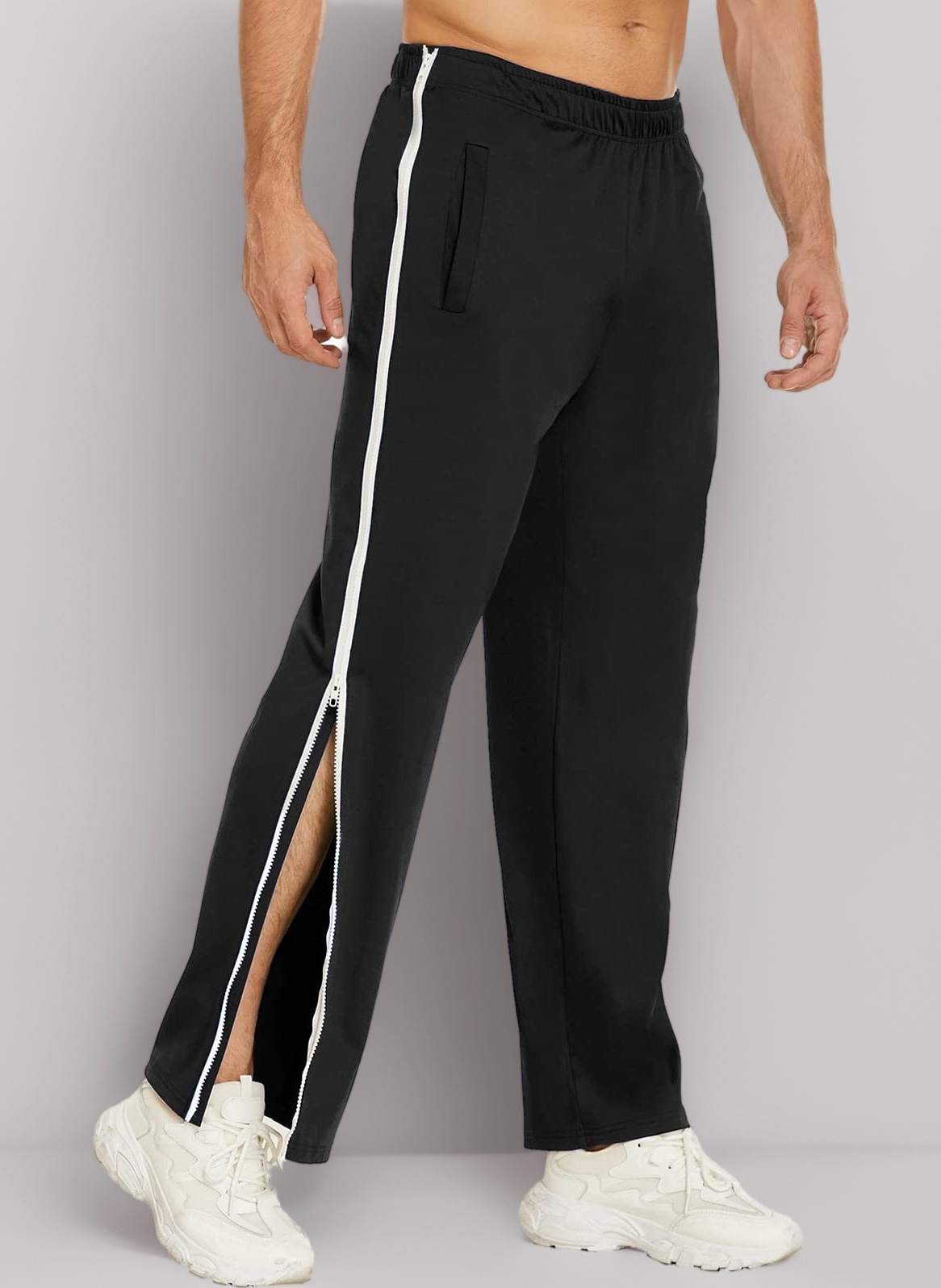 Men's Tear Away Zip Basketball Track Pants High Split Side Snap Cinch Bottoms Loose Sweatpants Casual Athletic Workout Trouser Sweatpants