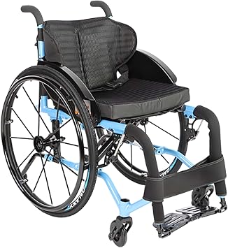 Manual Wheelchair for Adult, Ultra-Light Aluminum Alloy Transport Wheelchairs with Anti-Tipper, Portable All-Terrain Sports Leisure Wheelchair Folding Self-Propelled Manual Wheelchair for Disabled,Blu