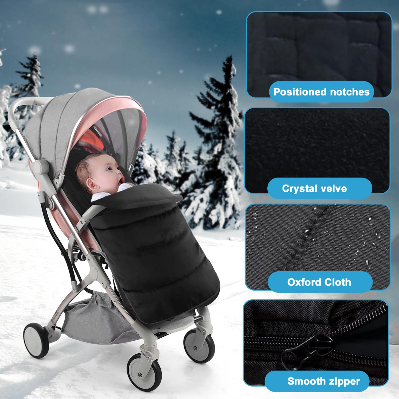 Sacco Passeggino Invernale Uieamsio Coprigambe Passeggino Universale Sacco Termico Invernale Per Passeggino Adatta a Tutti i Passeggini Impermeabile e Lavabile In Lavatrice (Nero) (nero)