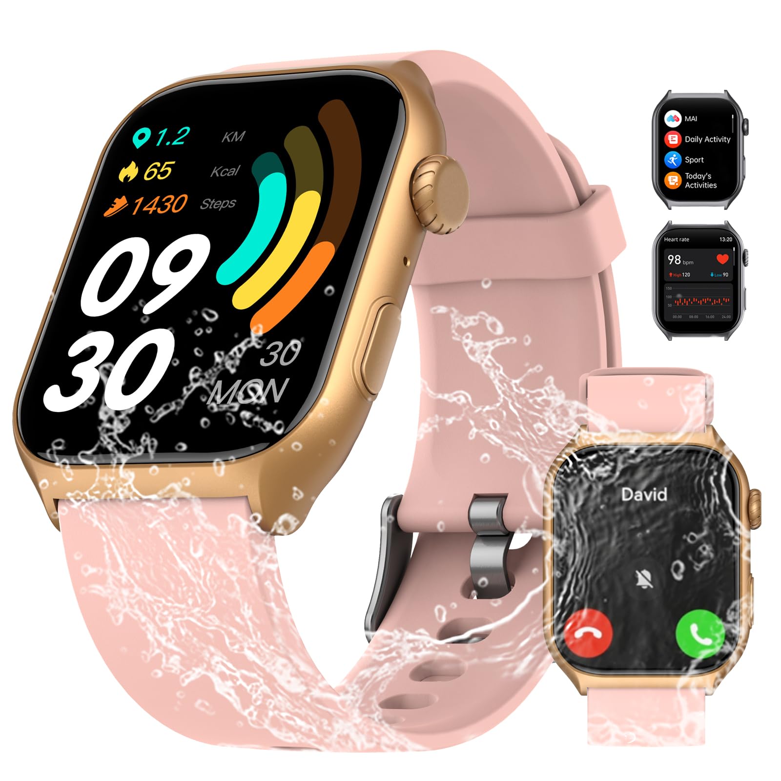 Digital Watch with 2" HD Color Screen, 45 Days Long Battery, IP68 Waterproof, Answer/Make Call/Quick Reply/AI Voice Assistant, 100+ Sport Modes,