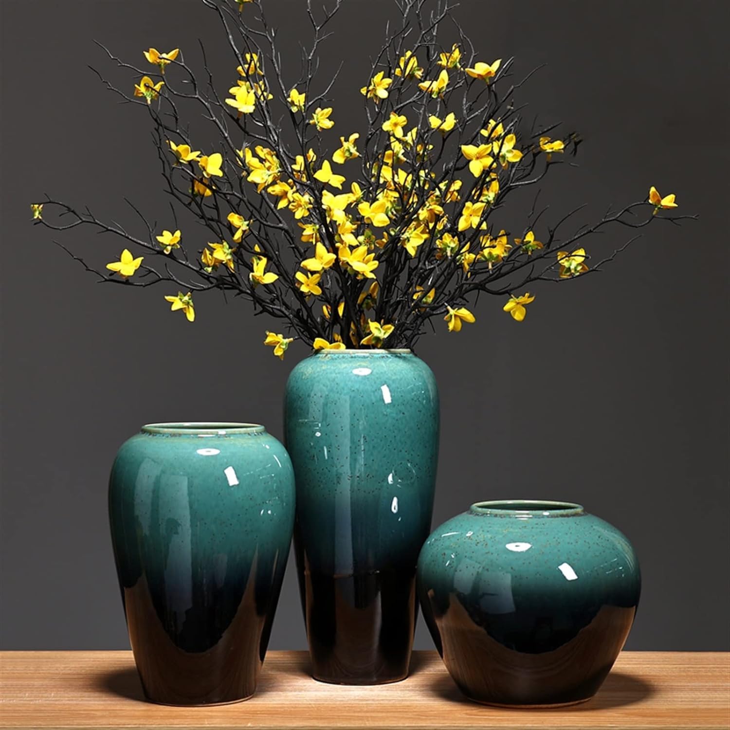 Vasi in Ceramica Decorazioni Arredamento per la casa Nuovo Stile Cinese Soggiorno Disposizione di Fiori secchi Idroponica Piante Verdi Vasi di Fiori Vasi per Arredamento,Medium