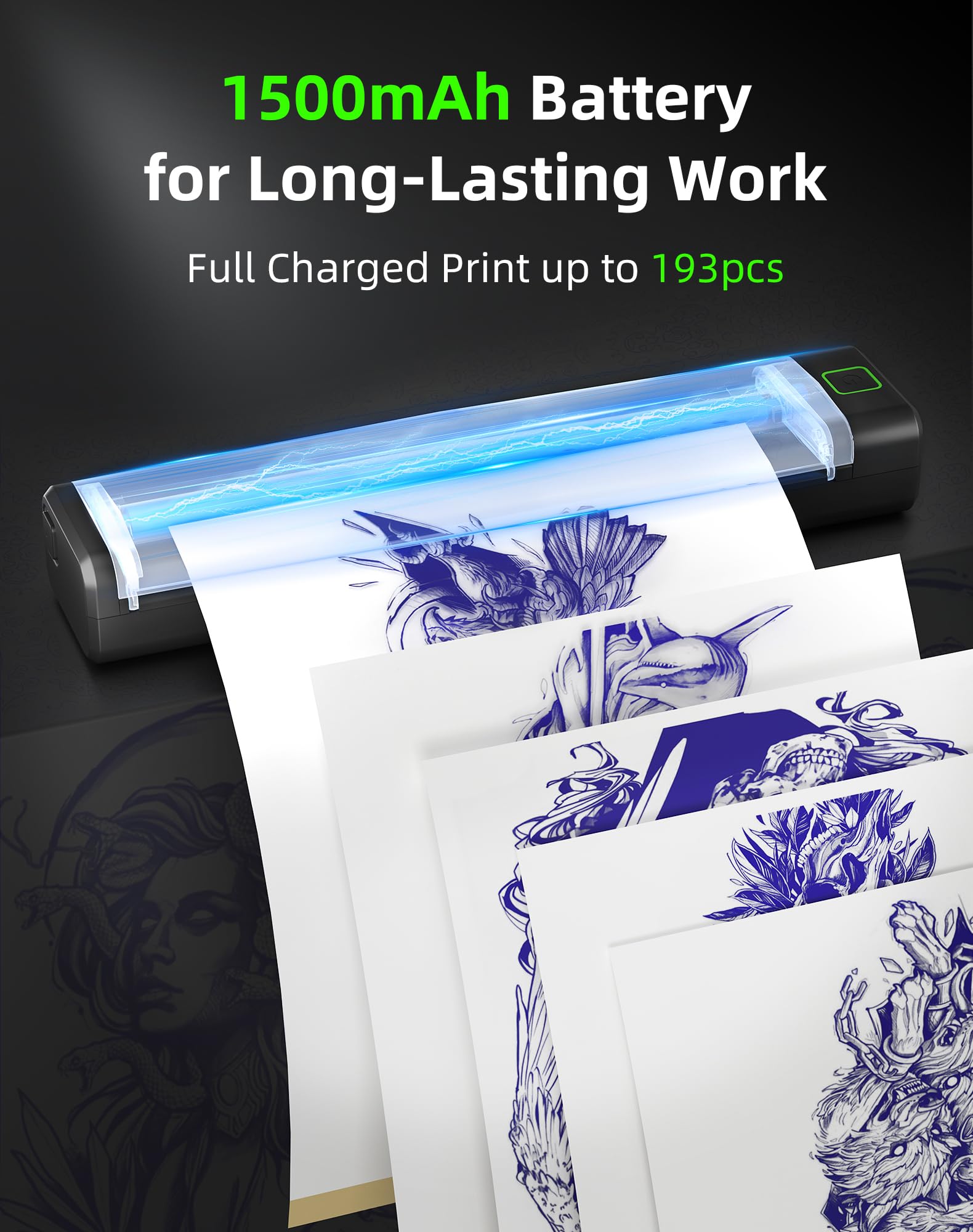 Thermocopieur Tatouage Bluetooth P84 Imprimante Stencil 5 Feuilles Papier Transfert Noir
