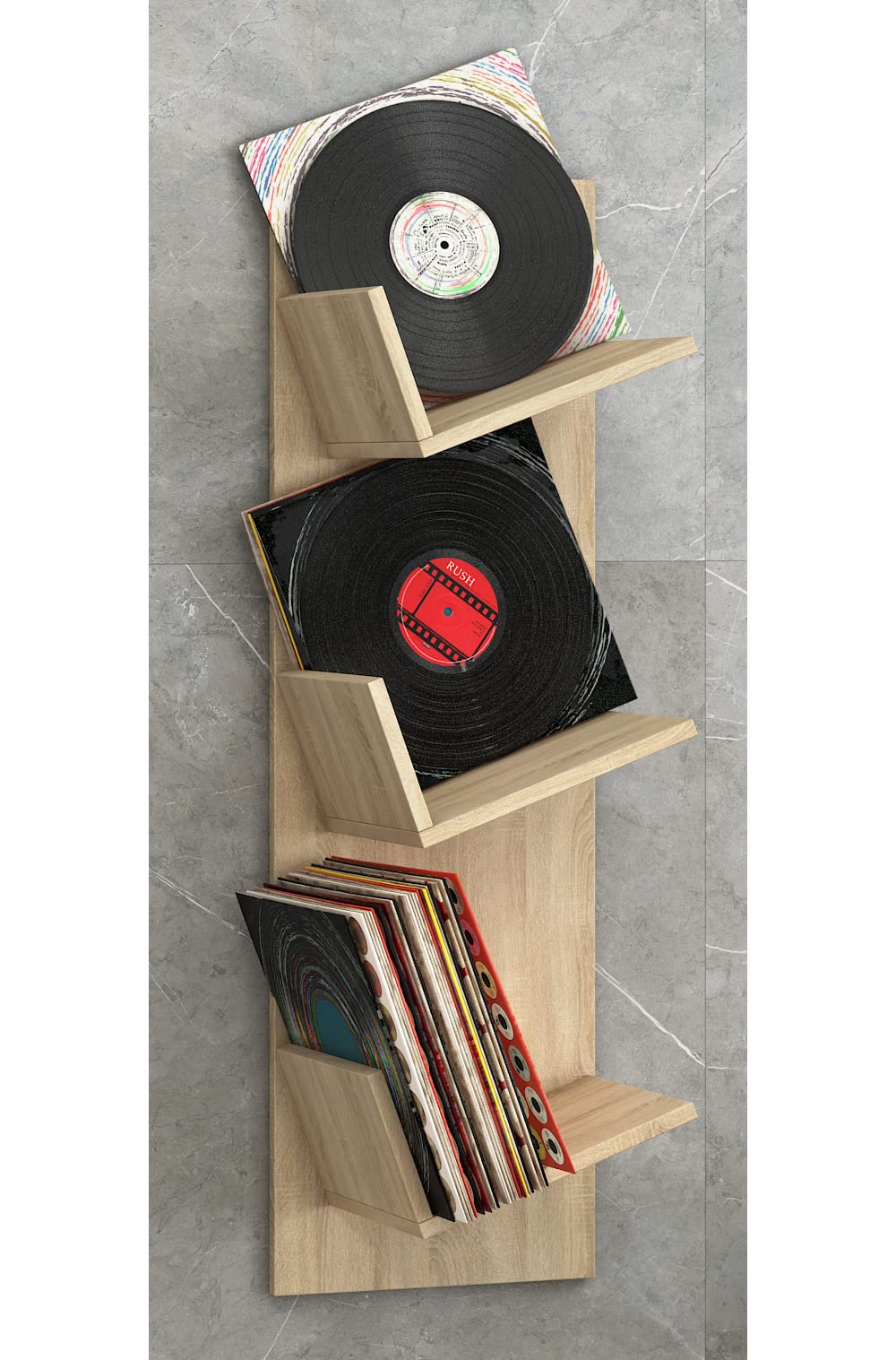 VCM Meuble Tourne Disque Vinyle, riles Vinyle, Meuble Rangement Vinyle Bois Livres Disques LP Étagère Suspendue Étagère Murale Deko Étagère Sulda Chêne Sonoma (scié)