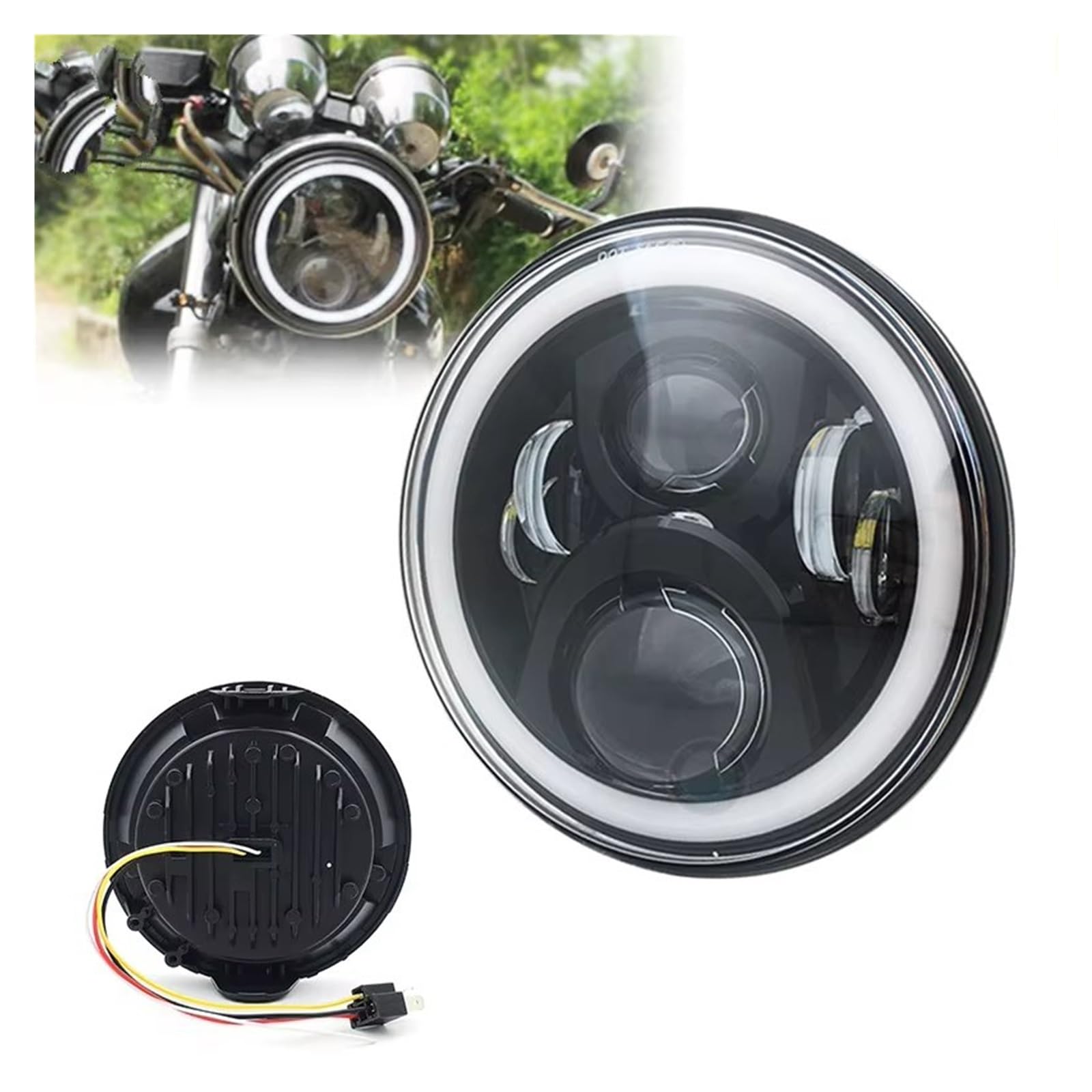 Phare Avant Moto Phares Avant LED 7 Pouces À Halo Complet Moto pour CB 400 500 1300 Hornet 250 VTR 250 LED Phares Avant