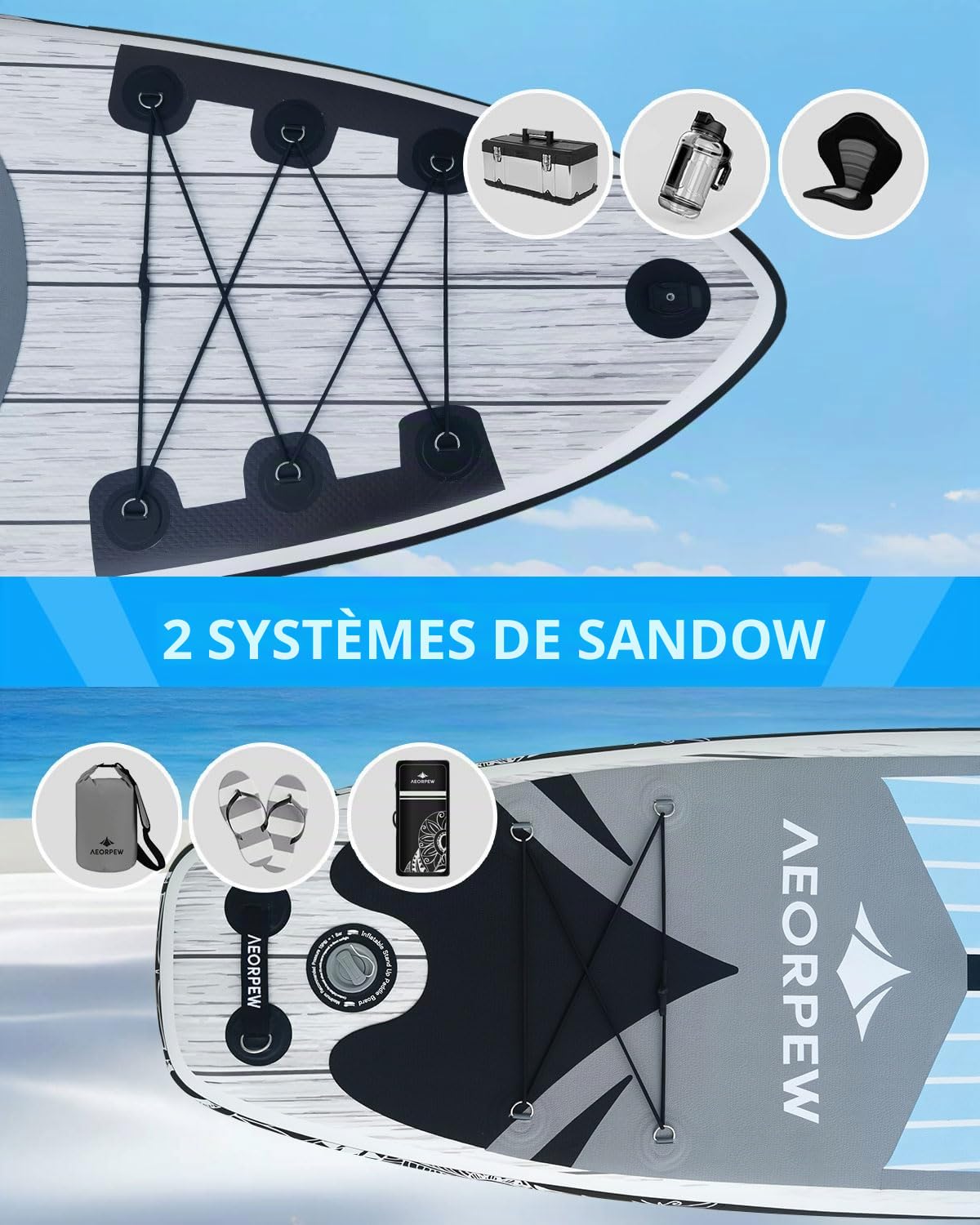 Planche à pagaie gonflable de 3,2 m pour adultes, planche à pagaie de 81,3 cm de large avec accessoires de planche à pagaie de qualité supérieure avec pont antidérapant, pompe à main, pagaie