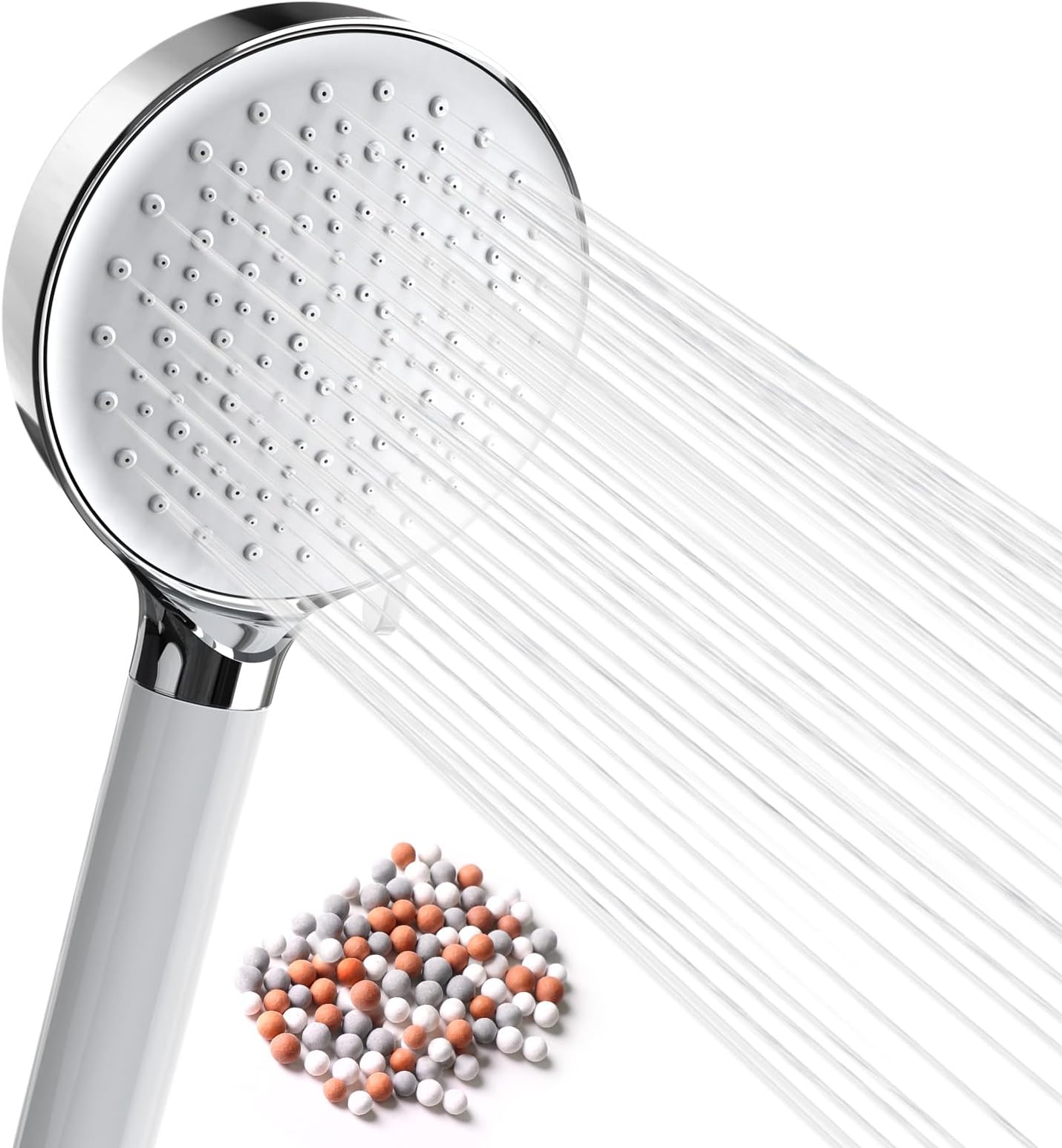 Newentor Shower Head with Filiter, Ionic Shower Head Handheld Contains 6 Sprays Saving Power High Pressure for Hard Water ShowerHead Chrome with Extra Replaceable Filter Beads