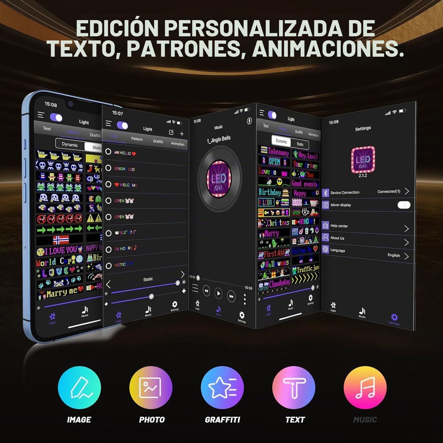 Letrero LED Programable | Panel de visualización Led flexible de 68 x 12 cm con control por APP | Letrero LED personalizado de 5V USB para negocio, publicidad, fiesta, bar
