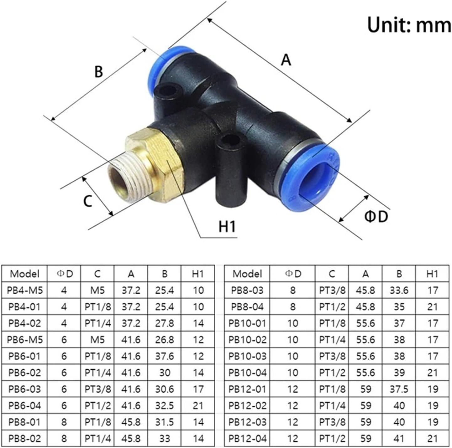 PB Type Hose Rapidities Pipe Brass Pneumatic Fitting 1/4 M5 Connector 1Pcs(8-01)