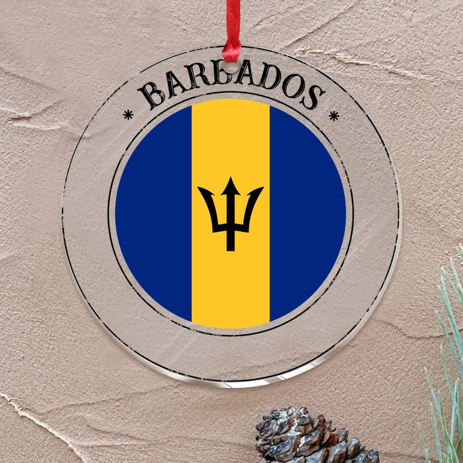 Red Christmas Ornaments 2022 Barbados Acrylic Christmas Tree Ornament City Flag Souvenir Christmas Bauble Gift Flag For Travelers Collectible Gift Tree Decoration Acrylic Stocking Name Tag Transparent